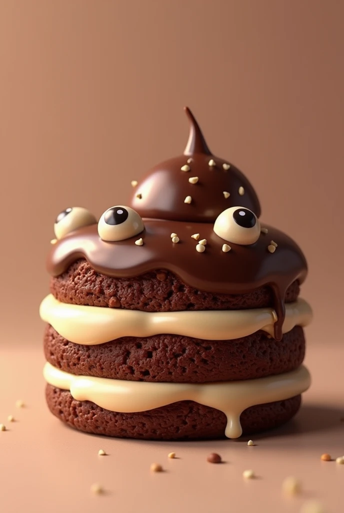 A 1-layer chocolate dream that looks tempting with its thick layer of chocolate on the outside, milk cream,brownie as the innermost layer that looks fluffy, with cute little eyes