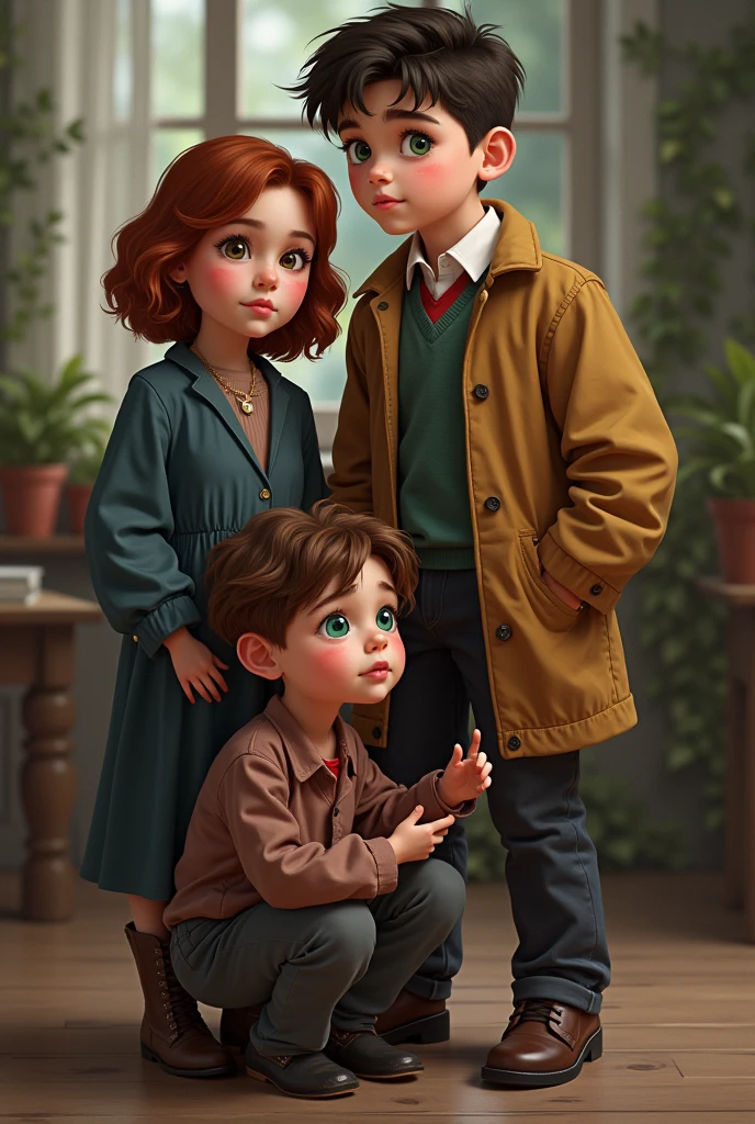 Family image of the Evans family children, being him petunya, lily and thomas  before hogwarts but more realistic 