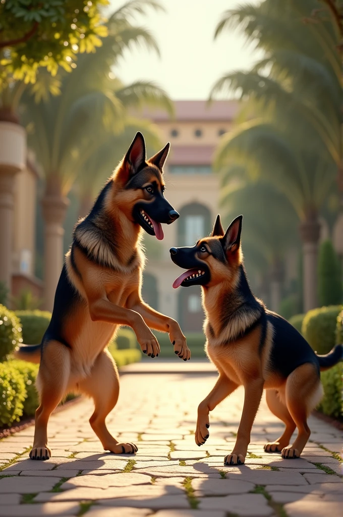 A German Shepherd playing with his owner at a hotel called Pedacito de cielo