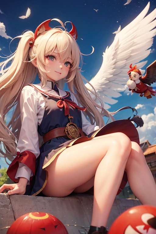 carnival, Friendly, masterpiece, Tengu, (Fortuneteller: 0.8), (sleepy: 0.8), Intimate, (anime: 1.2), Stocky, Happy, Angelic French doll, Shirt dress, Kutsushita, Wet Hair, Receiving the wind,Messy hair