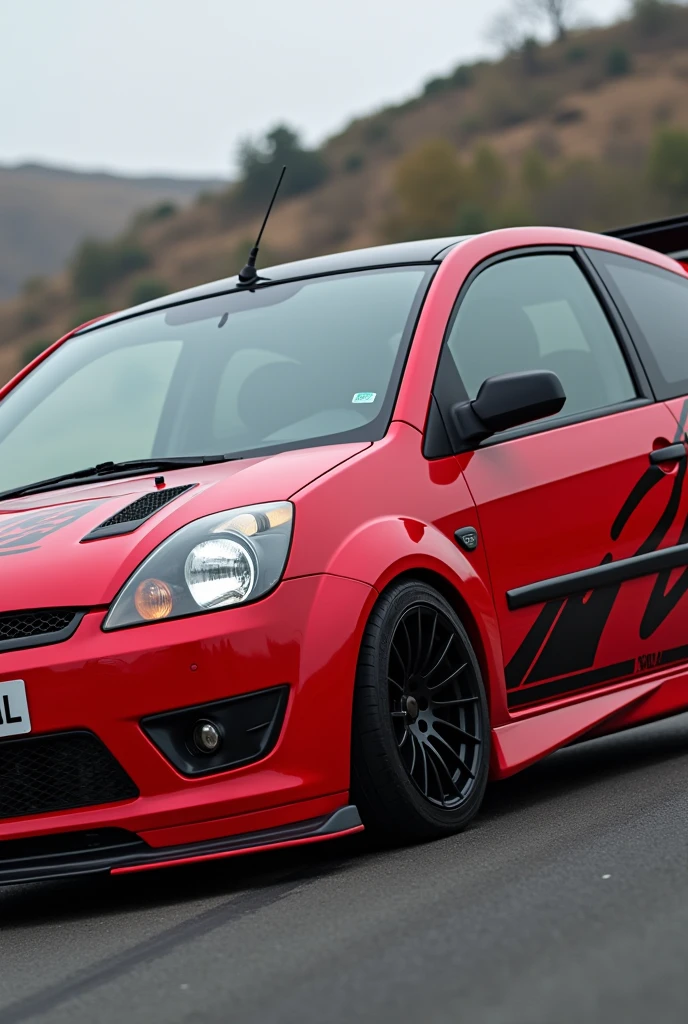 ford fiesta power 2004 red color , original factory bodywork, original factory rinse , with ez rubber lip , Spoiler and racing lines in black