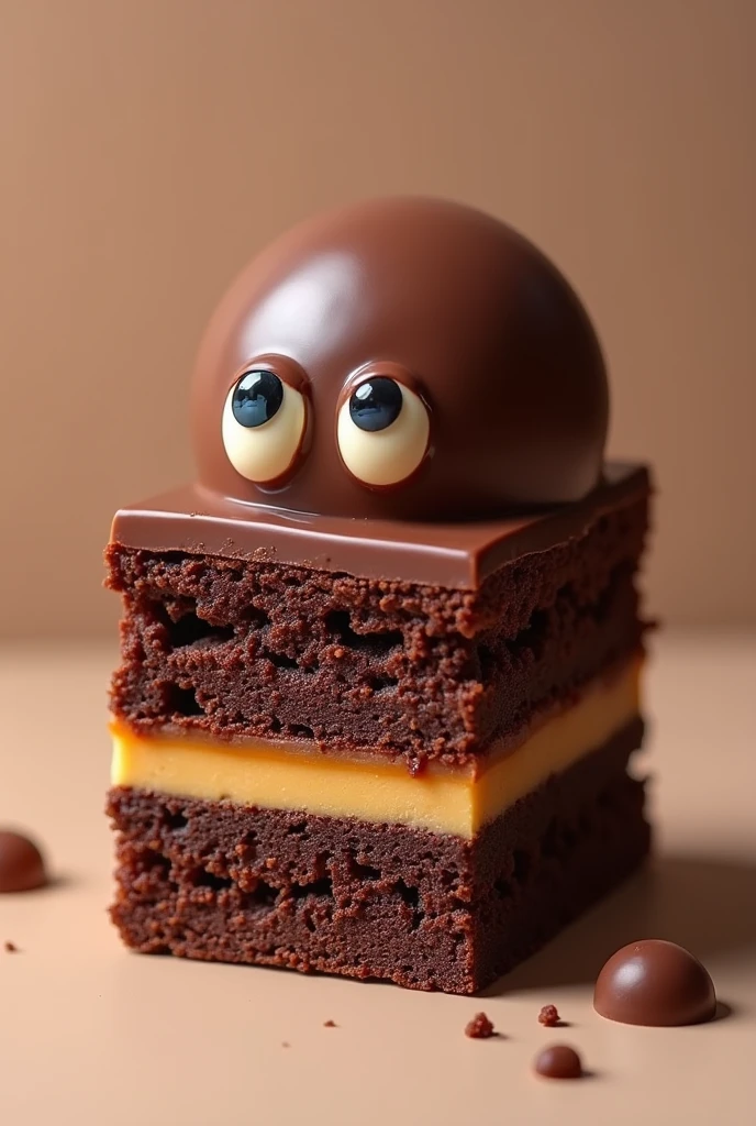 A 1-layer chocolate dream that looks tempting with its thick chocolate coating on the outside, stuffed with dulce de leche,brownie as the innermost layer that looks fluffy, with cute little eyes