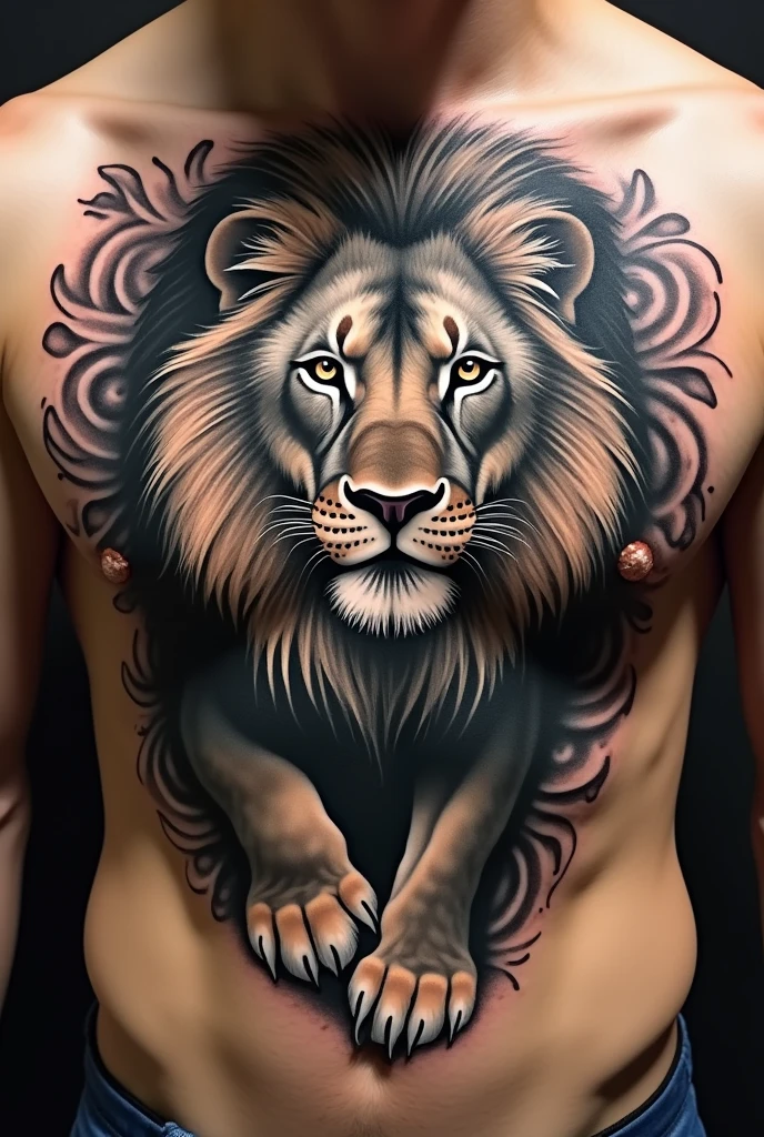 Create a tattoo of a lion on the chest
