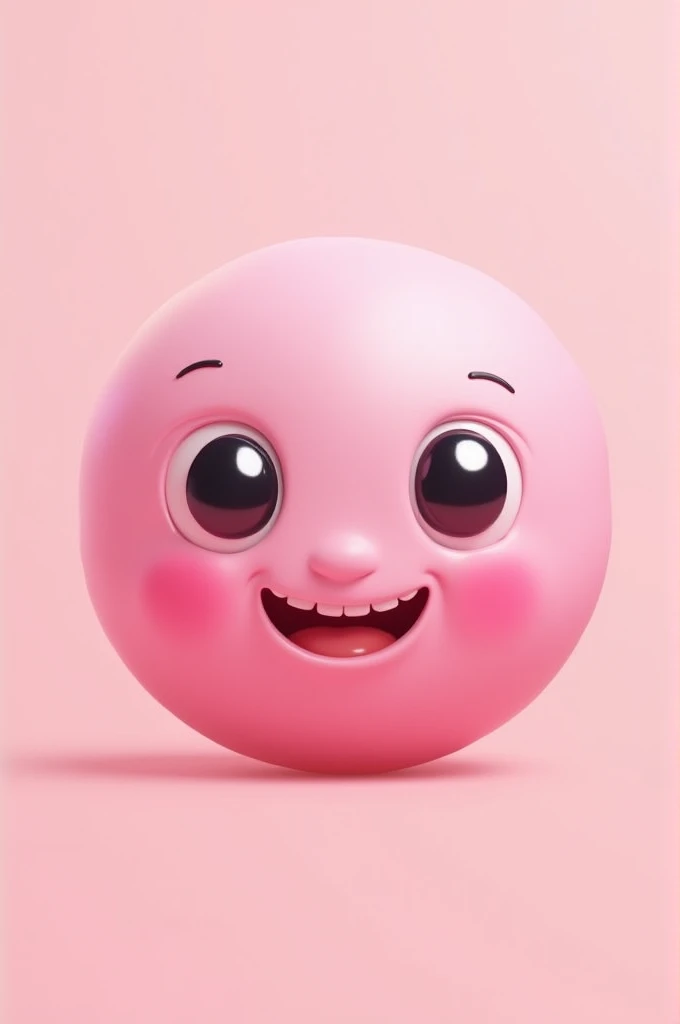 A pink emoji with a face being happy