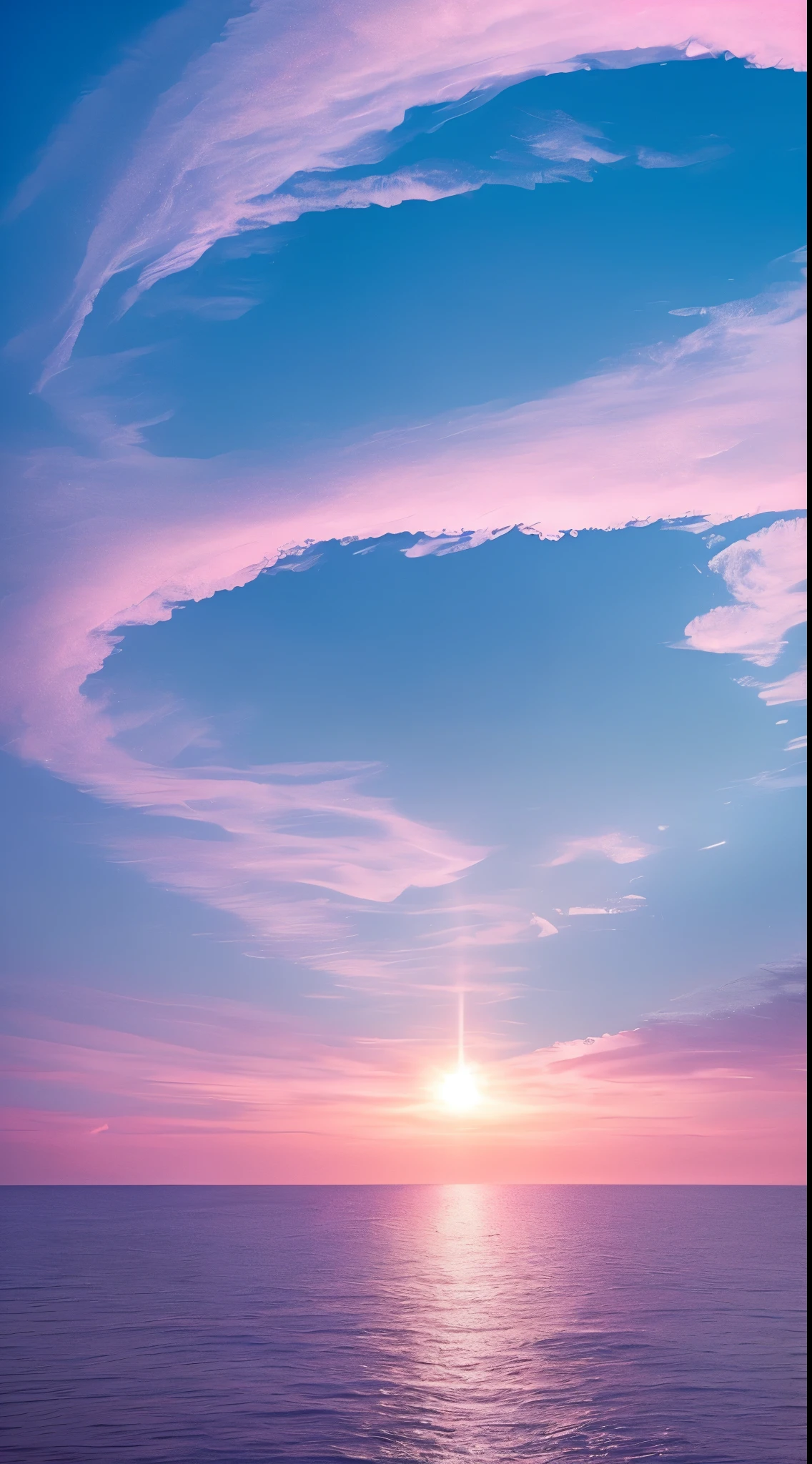 ハートの雲、Pink moon, pink sky, soft pink clouds, pink ocean waves sparkling, sparkling, pink roses on pink ocean, fantasy, diamond, crown, universe, soft lights,Heart Cloud Realistic、Real、high resolution、Panorama、Wide angle