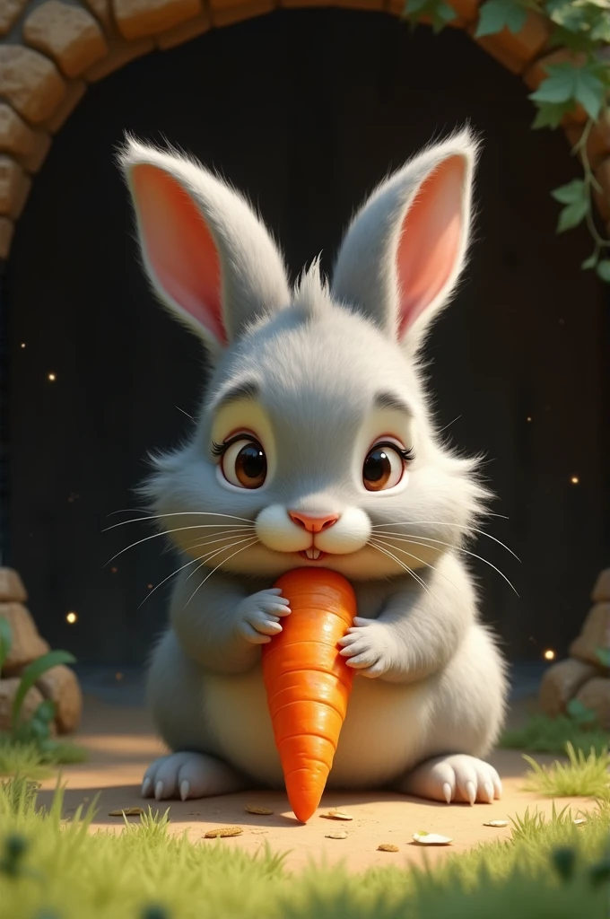 Rabbit eating carrot