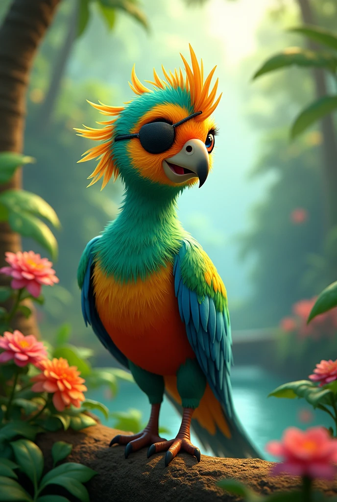 Animated Quetzal with a pirate patch 
