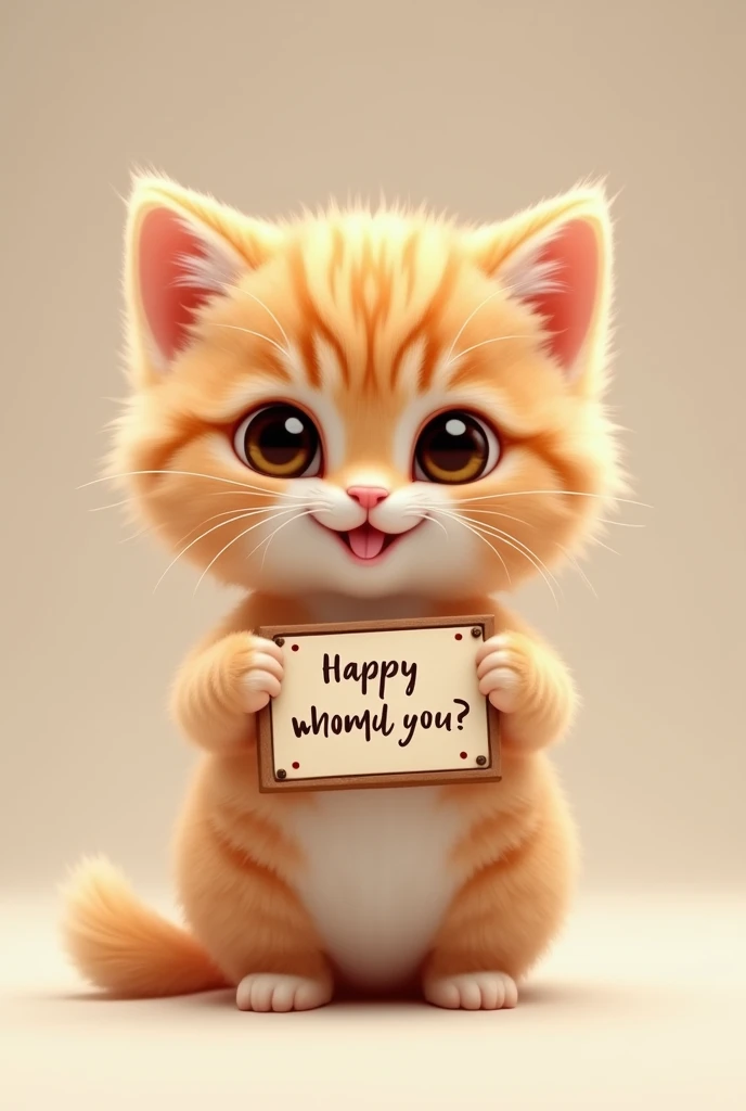 a cute kitten standing holding a plaque on his chest with a phrase