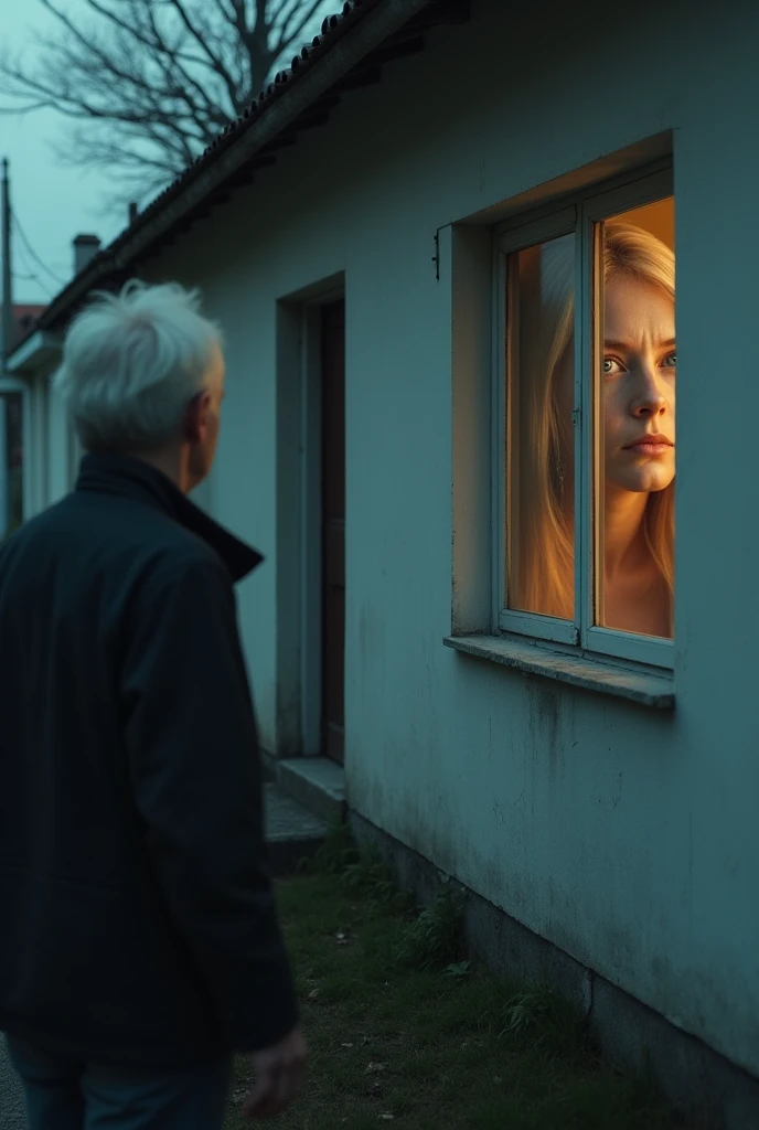 The same man passes by a house and imagines a woman of his same age with pale skin.