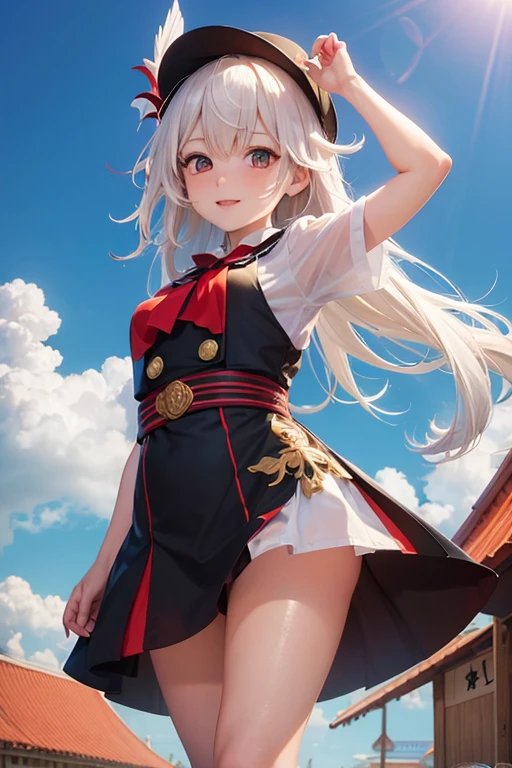 carnival, Friendly, masterpiece, Tengu, (Fortuneteller: 0.8), anime, Stocky, Happy, Angelic French doll, Shirt dress, Wet Hair, Receiving the wind,Messy hair, (ショートヘア : 1.2), おでこ