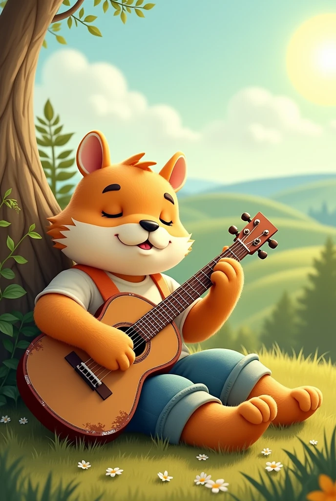 lazy guitar playing mascot