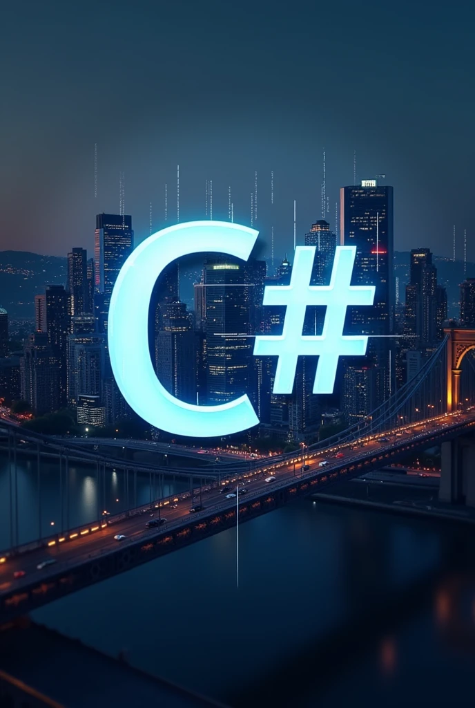 create a logo that has the word C# with a wallpaper that is oriented to a city