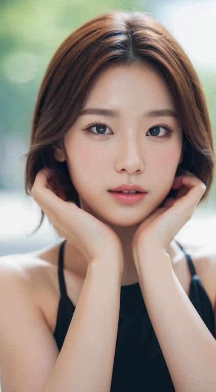 ((Best quality, 8k, head of&#39;artwork :1.3)), the whole body, sharpness :1.2, A pretty woman with a perfect figure :1.4, Slim abs :1.2, ((dark brown hair, big breasts :1.2)), body dress :1.1, (Night view of the city, Balcon moderne :1.1), Highly detailed face and skin texture, detailed eyes, double eyelid, small bust, Uniforme OL, Bureau Wear, t-shirt blanc, exposed neckline, (black tights), (No panties), scene of&#39;interior, Bureau