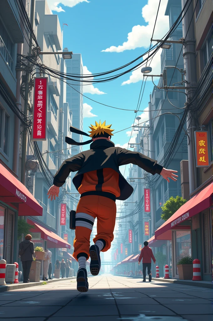 Naruto running through the city 