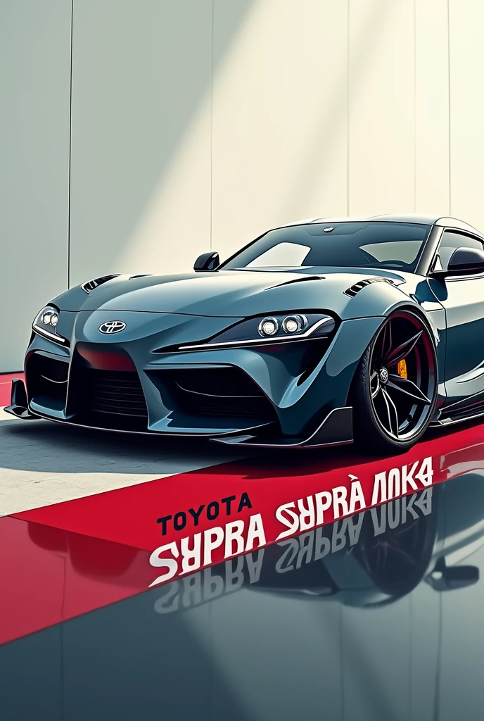 Genera un titulo en una imagen con la tematica de Toyota Supra mk4 y que diga "Toyota Supra mk4" I want the image a little stretched