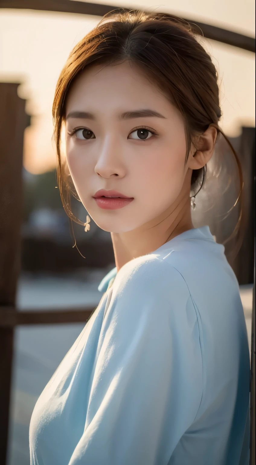 ((Best quality, 8k, head of&#39;artwork :1.3)), the whole body, sharpness :1.2, A pretty woman with a perfect figure :1.4, Slim abs :1.2, ((dark brown hair, big breasts :1.2)), body dress :1.1, (Night view of the city, Balcon moderne :1.1), Highly detailed face and skin texture, detailed eyes, double eyelid, small bust, Uniforme OL, Bureau Wear, t-shirt blanc, exposed neckline, (black tights), (No panties), scene of&#39;interior, Bureau
