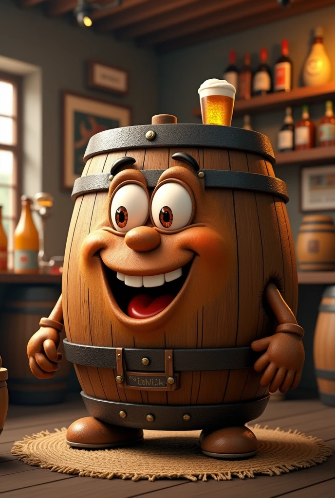 A beer barrel that has a smile and speaks in a friendly manner. He can share stories about the different drinks available and the traditions behind each one..