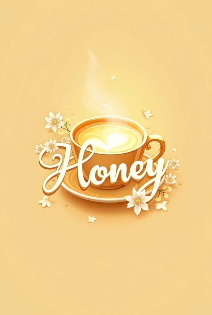 Create a logo for 'Honey' that incorporates elements of hot white chocolate and has a romantic theme. The design should blend these elements seamlessly, making the logo feel warm, sweet, and romantic