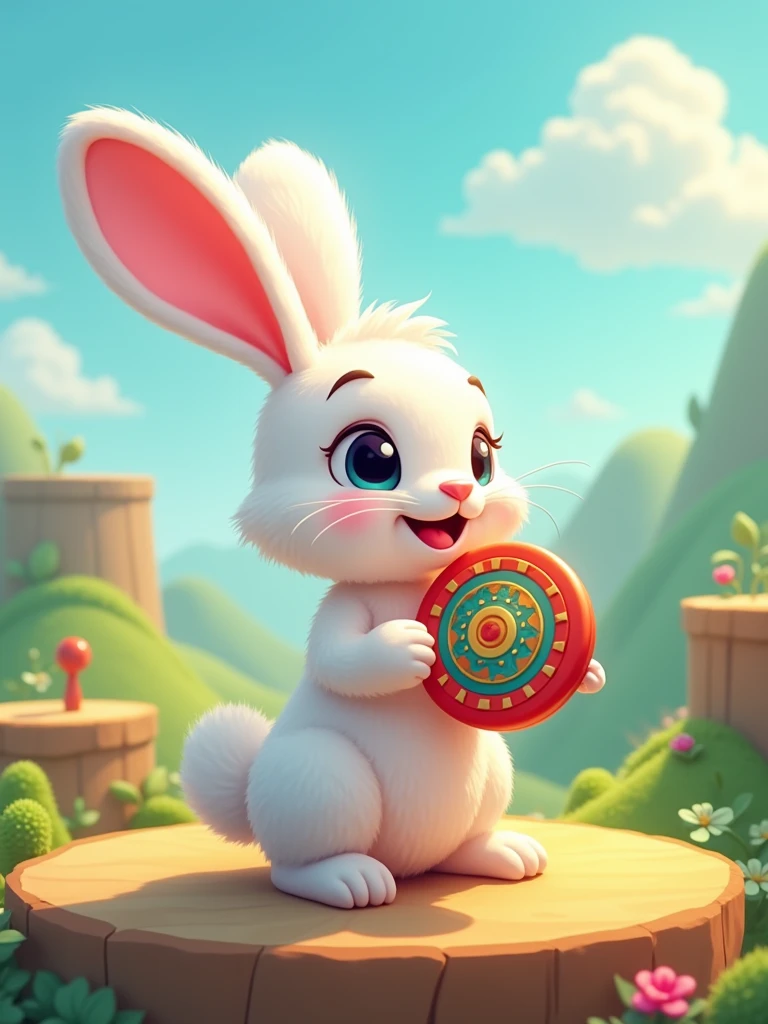 a rabbit in a side view position, 2d, holding a yo-yo, platformer style