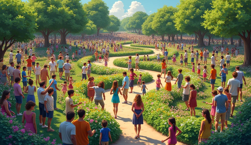 garden with crowded people