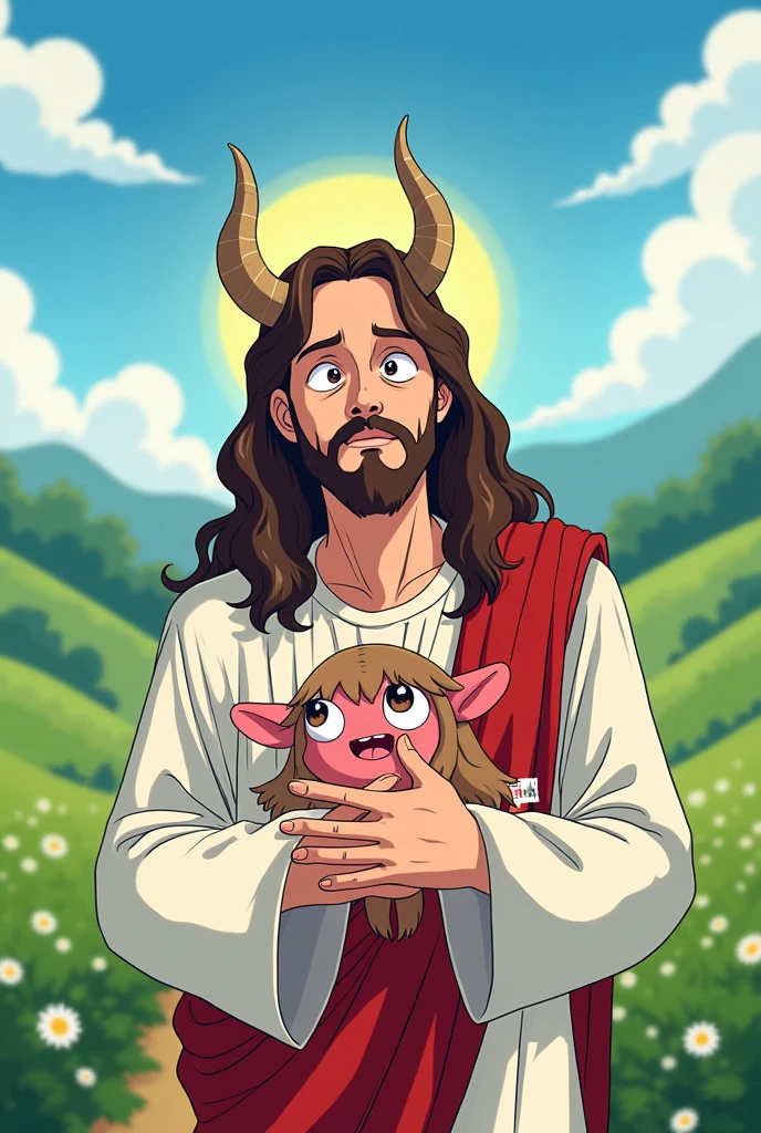 Me faça jesus com o pochita de The chainsaw man formato cartoon