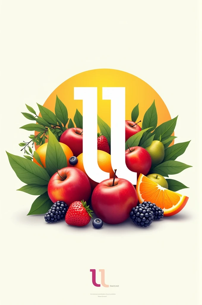 Logo with two letters L and fruit in the background