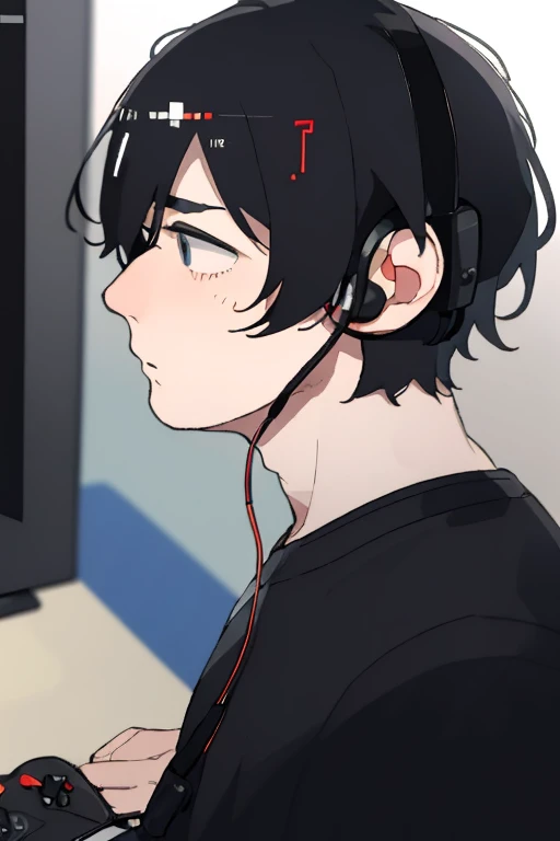 (score_9,score_8_above,score_7_above,score_6_above,score_5_above,score_4_above),A man, child, with emotional disconnection, Taking off a gaming headset with a confused expression, looking around as if not recognizing his surroundings.