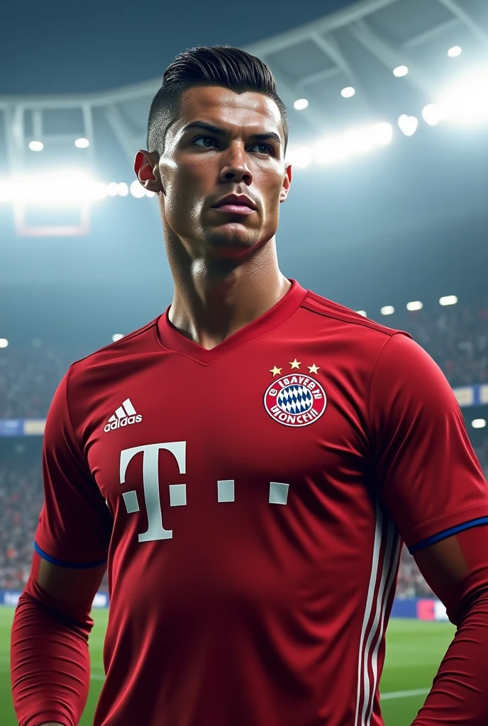 Cristiano Ronaldo puts on a Bayern Munich jersey