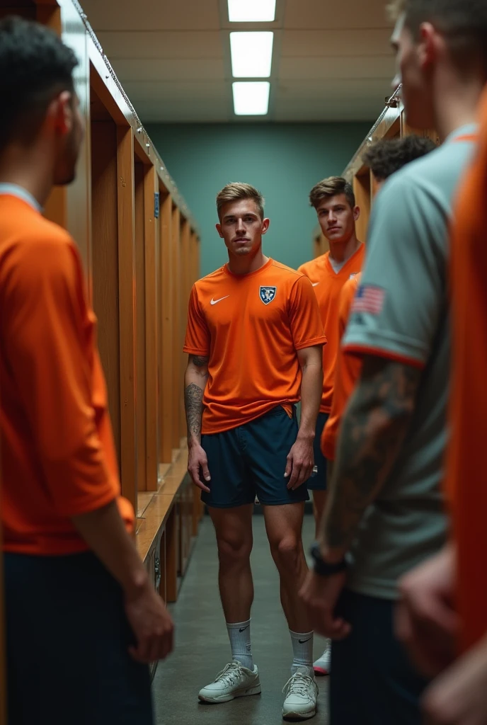 Tom holland in a locker room with his football teamates who are having intercourse woth him