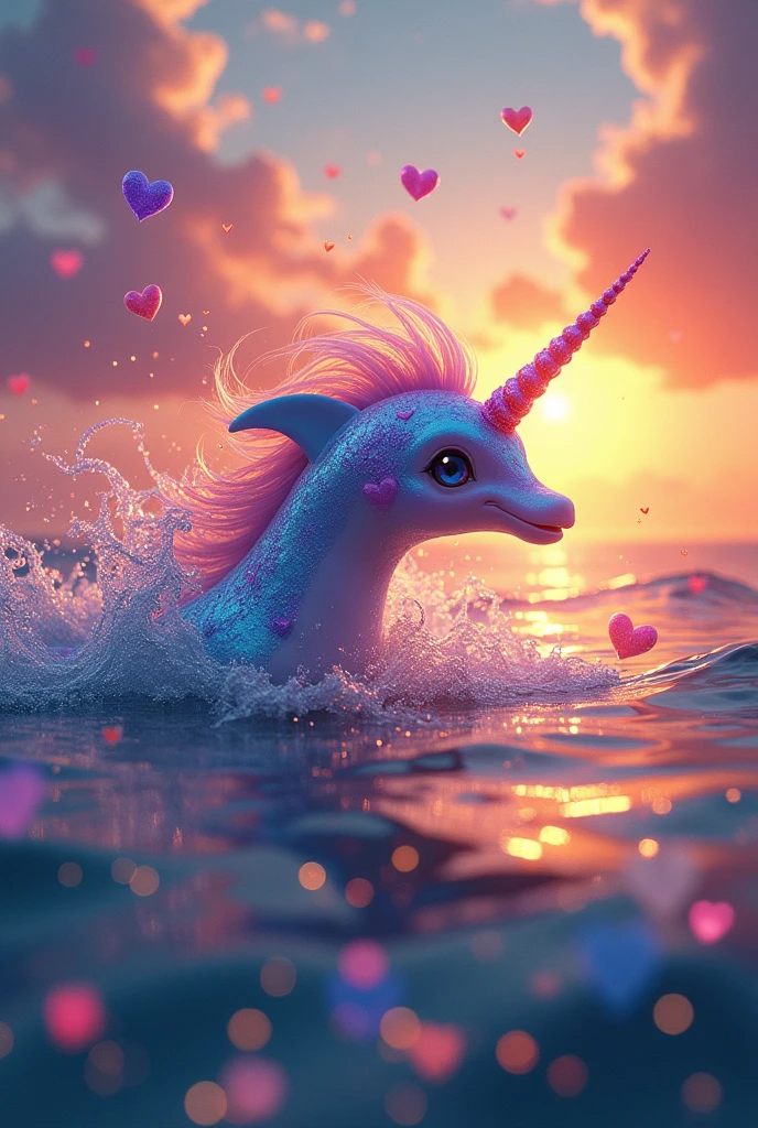 

colorful unicorn dolphin sea hearts magic fantasy sunset (optional heart frame)