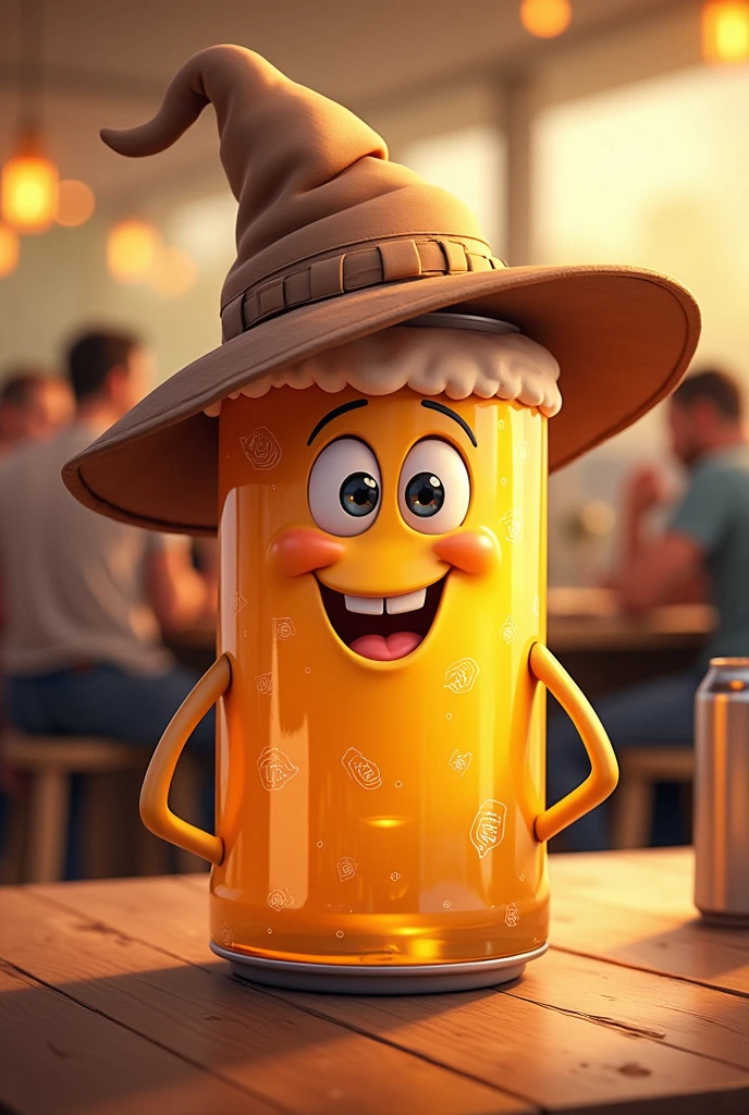 An animated beer can with a hat and a laid-back personality, that promotes the culture of beer appreciation and social events.
