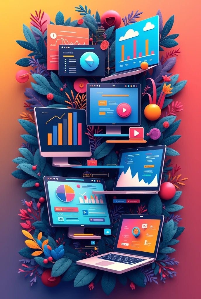 A dynamic collage of images depicting each skill area (data charts, design software, video editing, marketing metrics).