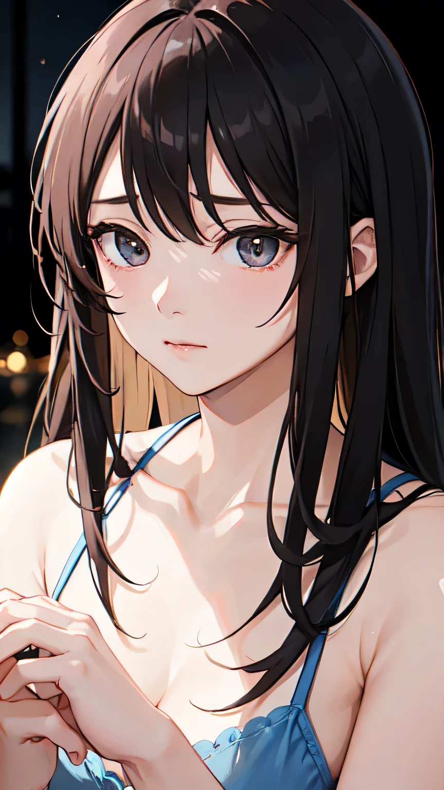 ((Highest quality)), ((masterpiece)), (detailed), One person, Almond Eye,night,Sometimes you may wander、Sometimes it hurts, But still, we hold hands, With you、No matter what difficulties, I can overcome it.,Close up of face

