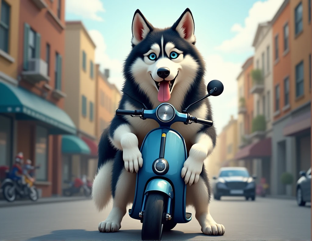 husky sur une trottinette électrique 