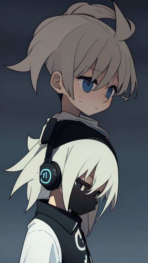 (score_9,score_8_up,score_7_up,score_6_up,score_5_up,score_4_up),1 A man, A boy, anime, dark background faint sad melancholic, pale cold sad colors, Emotional Disconnection: Shows someone taking off a gaming headset with a confused expression, looking around as if they don't recognize their surroundings, 