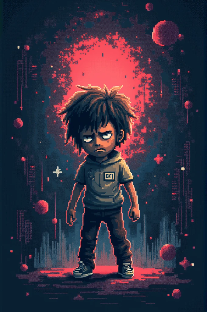Create me a pixelated drawing of the emotion anxiety 
