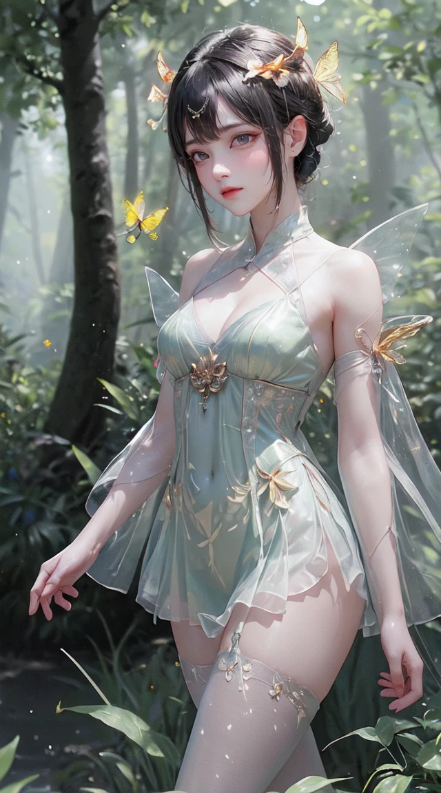 masterpiece, the best quality, Amazing reflection, best reflection. (Very detailed的 CG unity 8k 壁纸), (best quality), (Best Illustration), (Best shadow), forest theme with Natural Elements. Tall trees, Quiet stream, small glowing mushrooms surrounded by delicate Leaves and branches, with firefly and glowing Particle Effects,, (Natural Elements), (Jungle theme), (Leaves), (Branches), (firefly), Butterfly, (delicate Leaves), (glow), (Particle Effects). , Isometric 3D, Octane Rendering, Ray Tracing, Very detailed