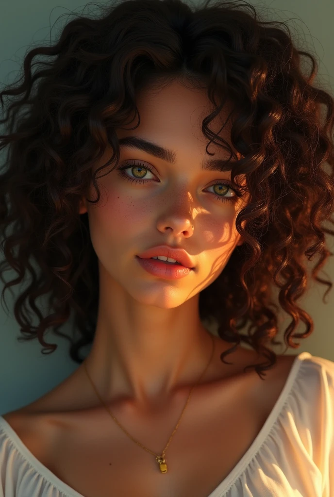 Mariana was a tall 1 woman, He was about 1,79m, and her body was like a model&#39;s. Her hair was quite curly, with a 3B curvature, her skin had a warm, tan tone, besides freckles. His eyes were an olive green color., her mouth was a perfectly harmonious size on her face and her nose was delicate, to make me jealous. She was the prettiest in school