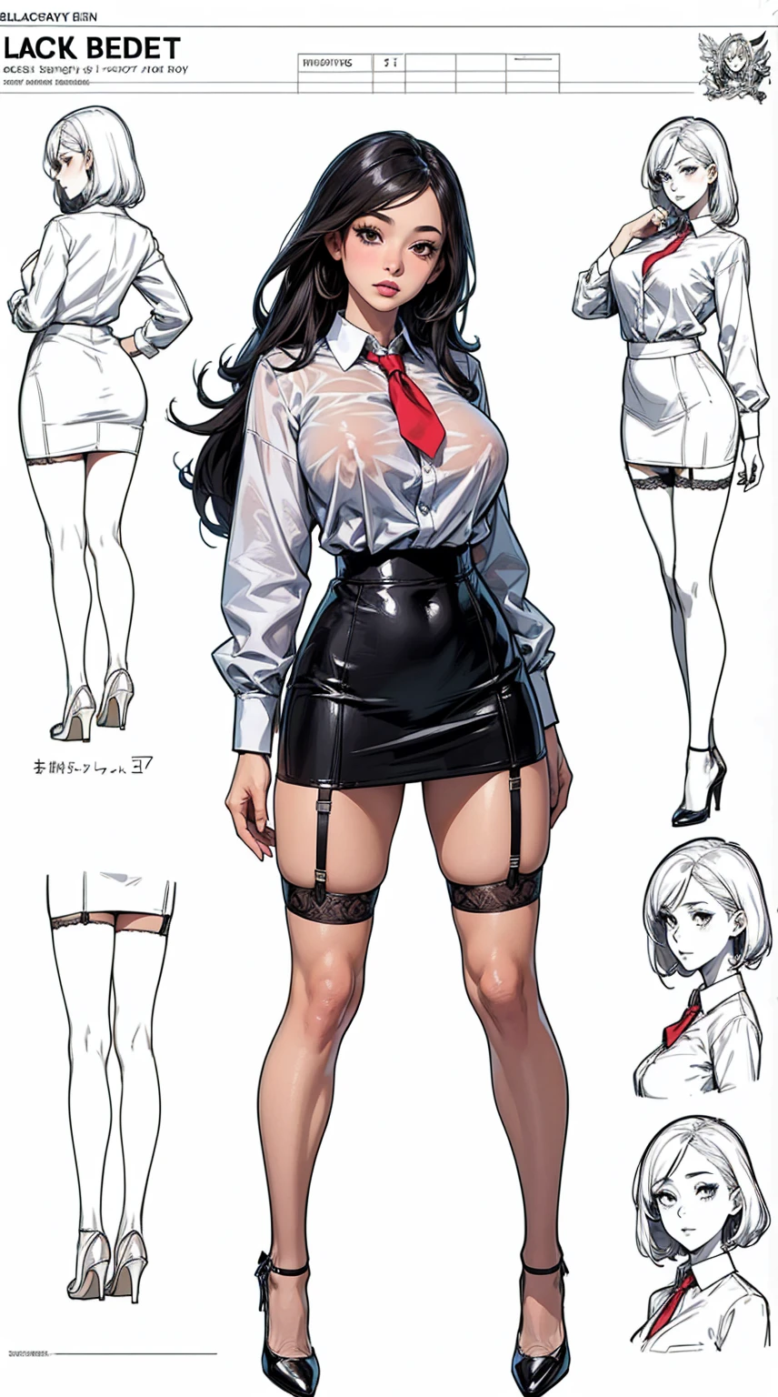 girl, alone, whole body, From head to toe, Are standing, (Huge_chest:1.3),
Character design sheet, Character Reference Sheet, Schematic, Drafting, Blueprint, Schematic,
((Character design sheet:1.7, Character Reference Sheet:1.7,)),
アニメ/cartoon character wearing a girls , 1girl, alone, ,Mature Woman,Chest cleavage,Long sleeve,Collared shirt,White shirt,,(Tight Skirt),((garter belt)),(High heels),Skirt Suit,mini skirt,office lady,Long Hair, bow, , (Very short skirt:1.4), (lingerie:1.5), ((masterpiece)),(((Highest quality))),((Character design sheet)), sexy tits, beaytiful legs, whole body:1.5,(One Girl:1.3), (black thick pointy heels:1.3),(Wearing a mini skirt dress:1.2), Model Pose, flat background, white background, clear background, (((NSFW:1.0))), flirty, flirting, sexy girl, up skirt, standing up, full view, proportional body, show labia, show nipples, show pussy, show vagina,