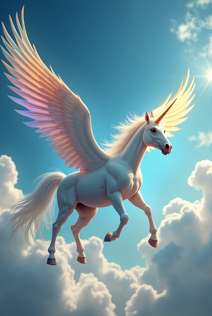 The most striking feature of these unicorns was their wings. Unlike any other creature in the universe, these unicorns bore wings that were both grand and delicate, spanning twice the length of their bodies. Each feather was intricately designed, starting with a deep, iridescent blue at the base, gradually shifting to a shimmering gold at the tips. When they spread their wings, they created a dazzling display, casting vibrant hues across the sky.