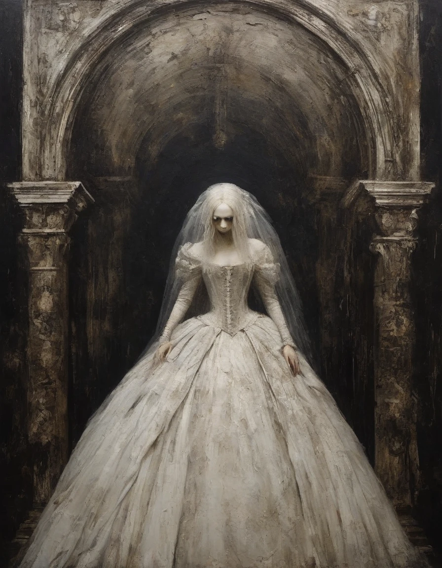 Macabre style, dark, gothic, grim, haunting, highly detailed,, (white but beautiful:1.4), (masterpiece, best quality:1.4) , in the style of nicola samori,