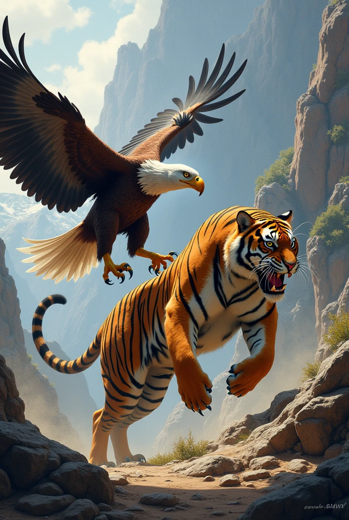 Fighting between eagle and tiger