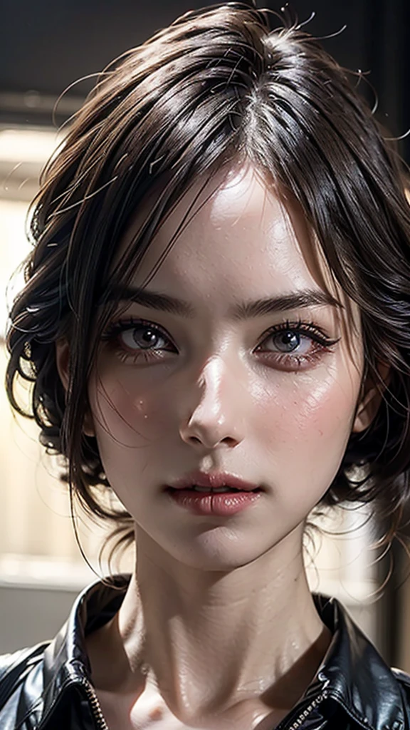 Dressed, (photo Realistic:1.2), (hyper Realistic:1.2), (Realistic:1.2),, (Smoother lighting:1.05), (Improving the lighting quality of movies:0.9), 32K,, One girl,20 years old, Realistic lighting, Backlight, Light on the face, Ray-tracing, (Bright light:1.2), (Improvement of quality:1.4),, (Highest Quality Real Texture Skins:1.4), Detailed drawn eyes, Detailed painted face, Quality Eyes,, (Tired, sleepy and satisfied:0.0), Face close-up, T-Shirts,, (Enhance the mood of your body line:1.1), (Enhances the beauty of skin texture:1.1)