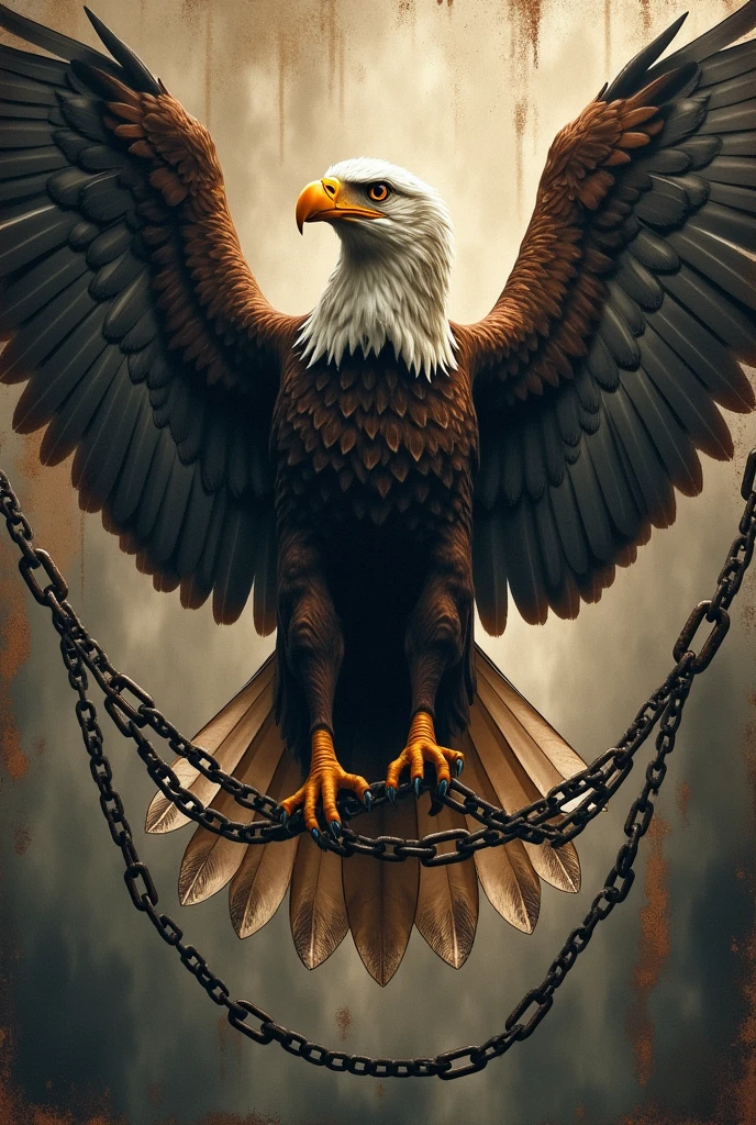 Only the large legs of an eagle in the air handcuffed with chains that are broken in a metal type environment sglue so that only the legs can be seen tattoo design