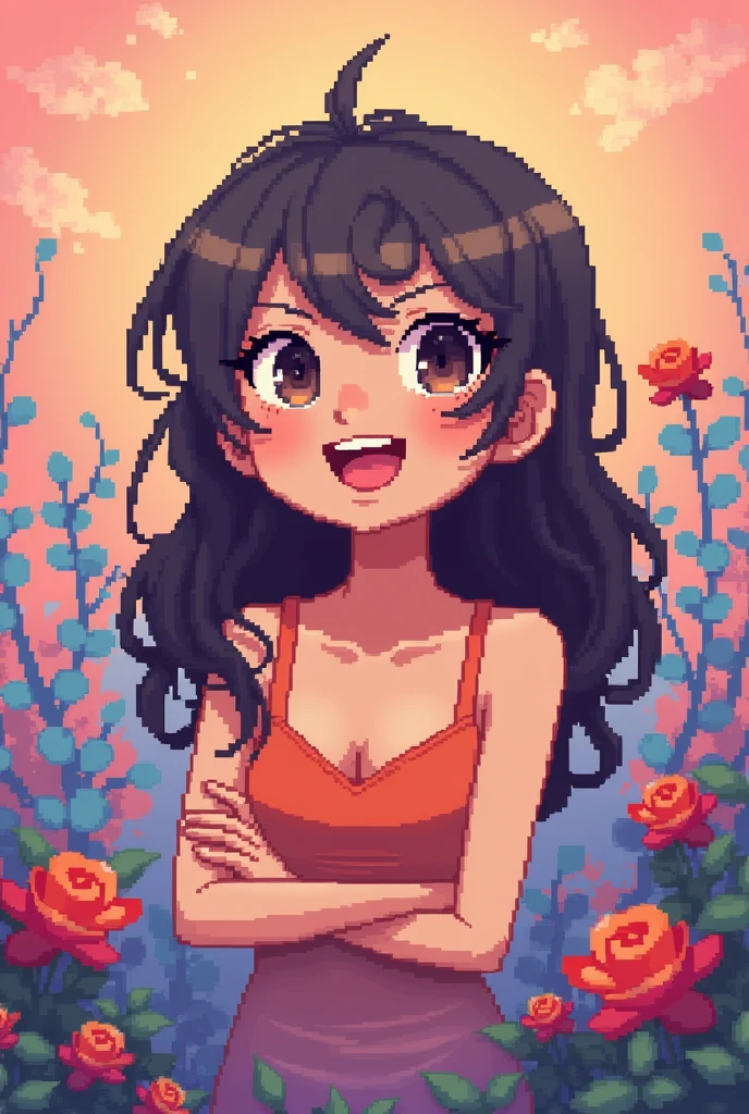 Create a pixelated drawing in squares about the emotion of pleasure