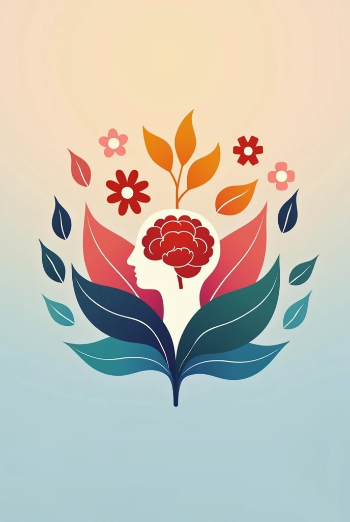 A logo for a speech therapy profile.   A symbol that represents speech, and language, brain with minimalist flowers as if it were coming out of it.  colors of the world .