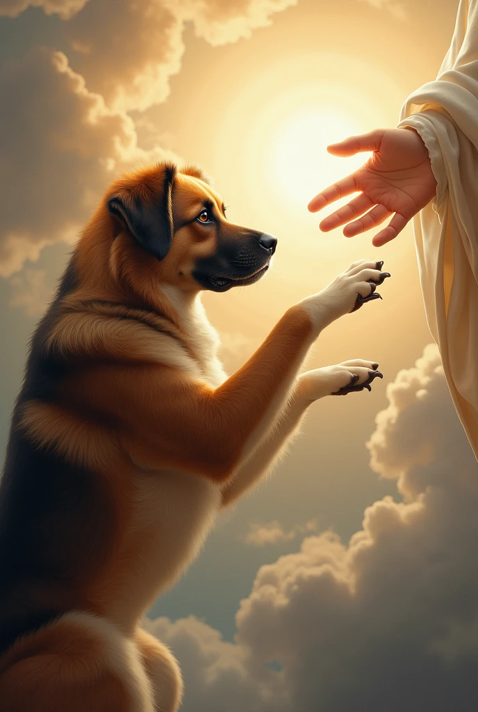 • Base Work: “The Creation of Adam” by Michelangelo.
	• Replacement: A dog replacing the figure of Adam or God.
	• Context: Maintain the essence of the original work, with a divine touch and the importance of contact, but introducing the dog as a symbol of loyalty, companionship and unconditional love.
	• Style: The visual style will reflect modern techniques, with mobile app style, app advertising, but with the adaptation to include the dog.
