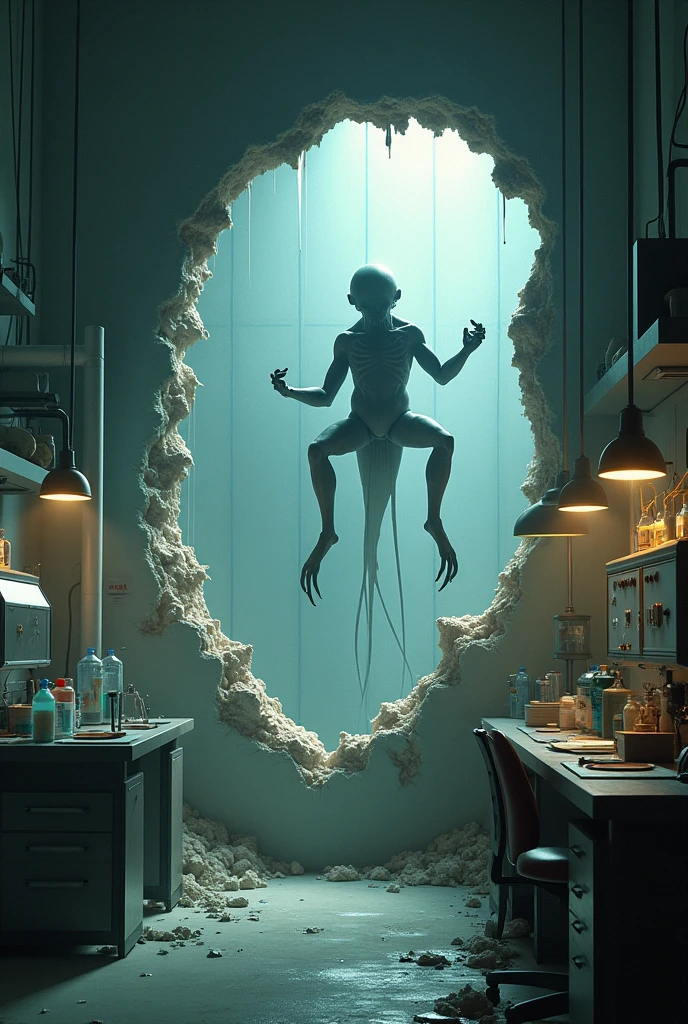 MAKE A LABORATORY,NOT NOW THE REACTOR EXPLUDED A CREATURE ESCAPED , WITH A HOLE IN THE WALL THEY HAVE WINGS, THEY HAVE 4 LEGS, THEY KNOW HOW TO SWIM