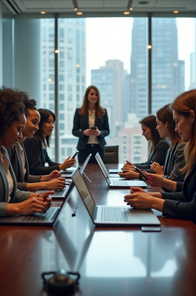 Mothers in a meeting with cell phones