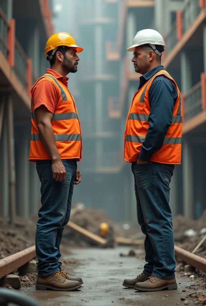 The student construction worker (White man) With sadness on his face, he was talking to his boss at the construction site asking if he could give him full time work because now he won't be studying anymore.